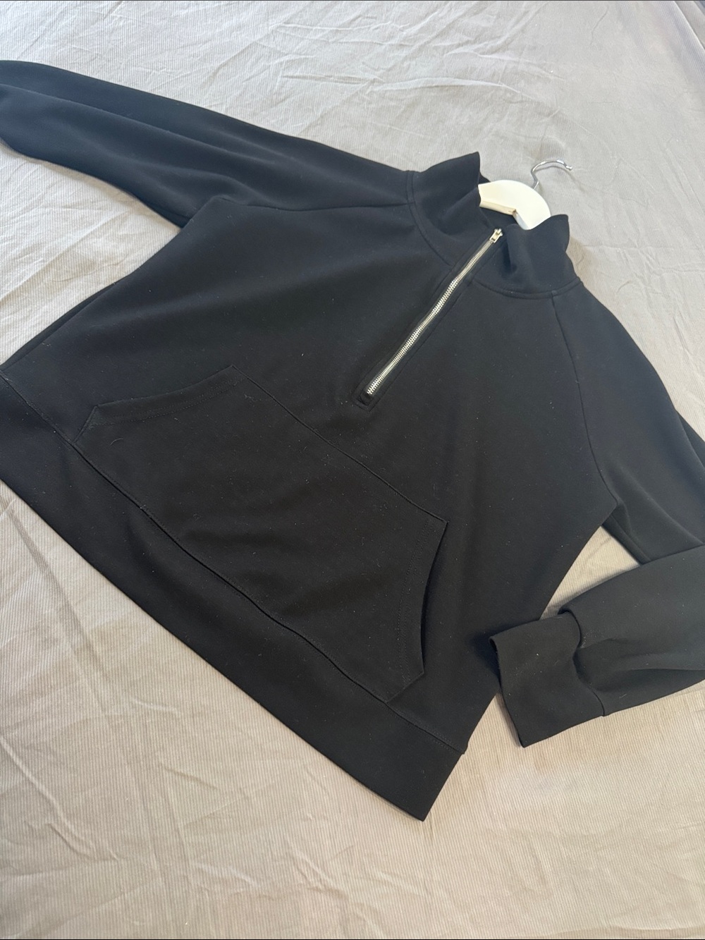 Women’s Black Half-Zip Pullover Hoodie with Kangaroo Pocket